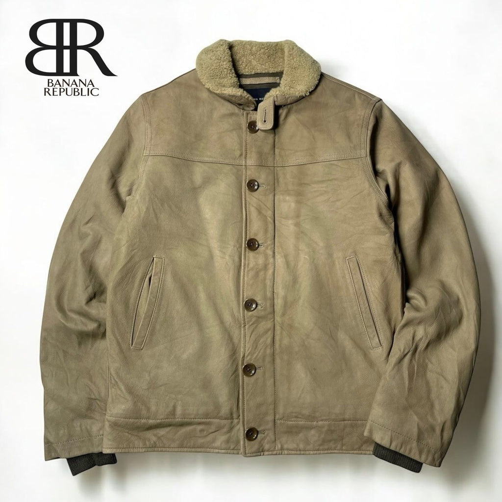 Banana Republic Shearling Collar Leather Jacket | Estimated Size L | Made in China 🇨🇳