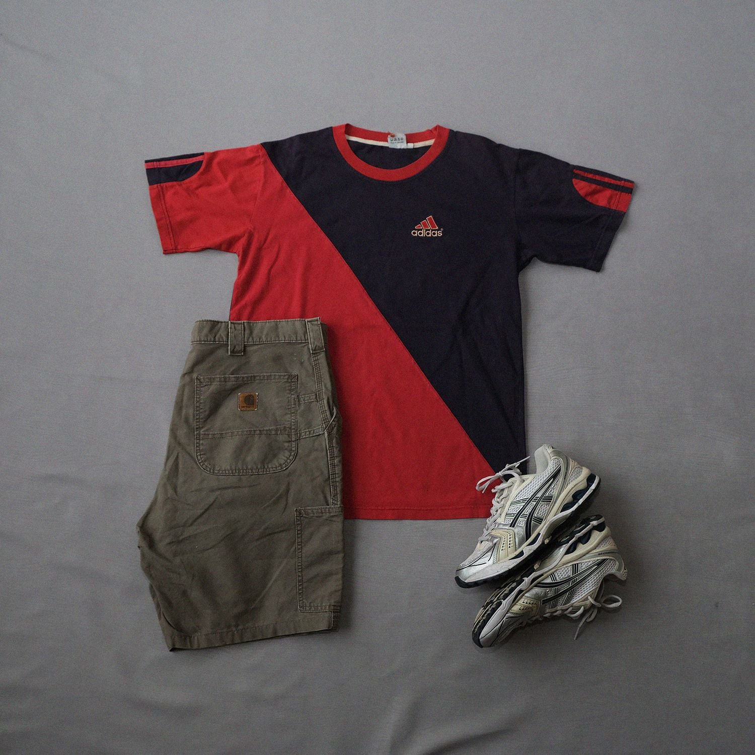 Adidas Red/Navy Diagonal Panel Tee | Size L | Vintage Blue Tag Era