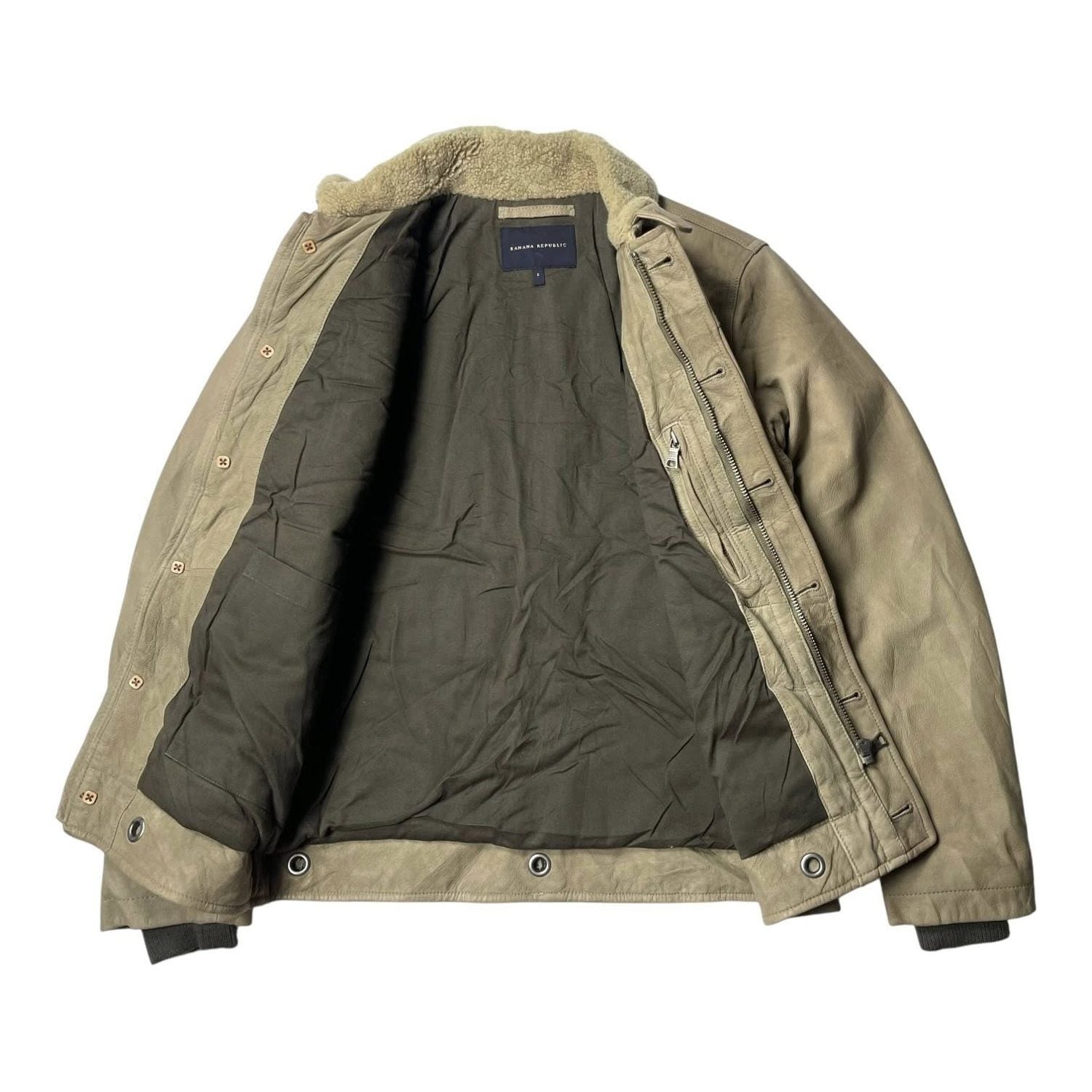 Banana Republic Shearling Collar Leather Jacket | Estimated Size L | Made in China 🇨🇳 - 图片 2